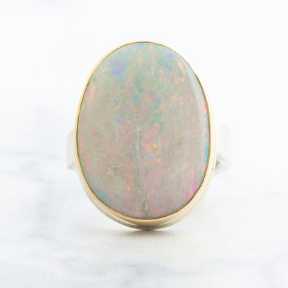 Sterling & 14K Gold Oval Australian Opal Ring