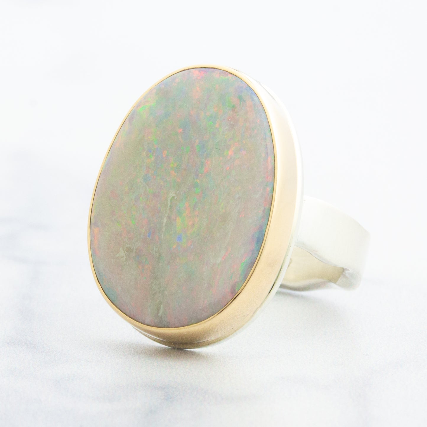 Sterling & 14K Gold Oval Australian Opal Ring