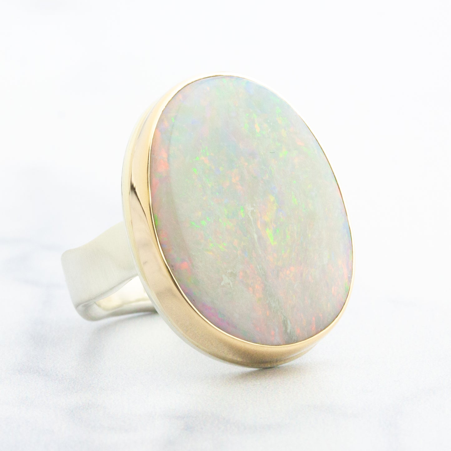Sterling & 14K Gold Oval Australian Opal Ring