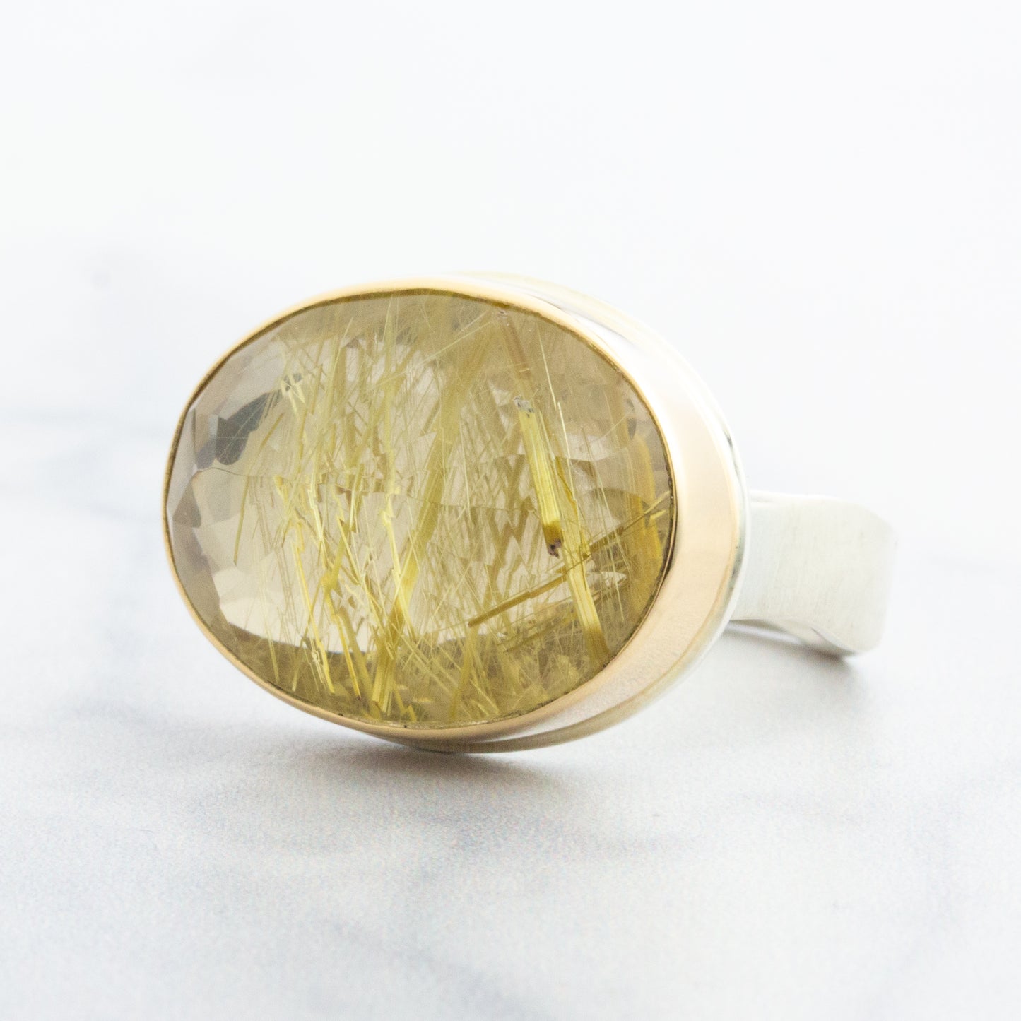 Sterling & 14K Gold Golden Rutilated Quartz Ring
