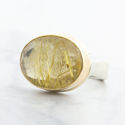 Sterling & 14K Gold Golden Rutilated Quartz Ring