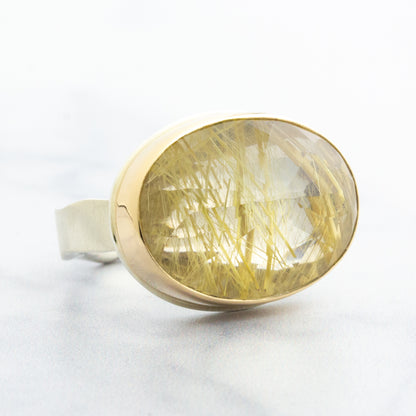 Sterling & 14K Gold Golden Rutilated Quartz Ring