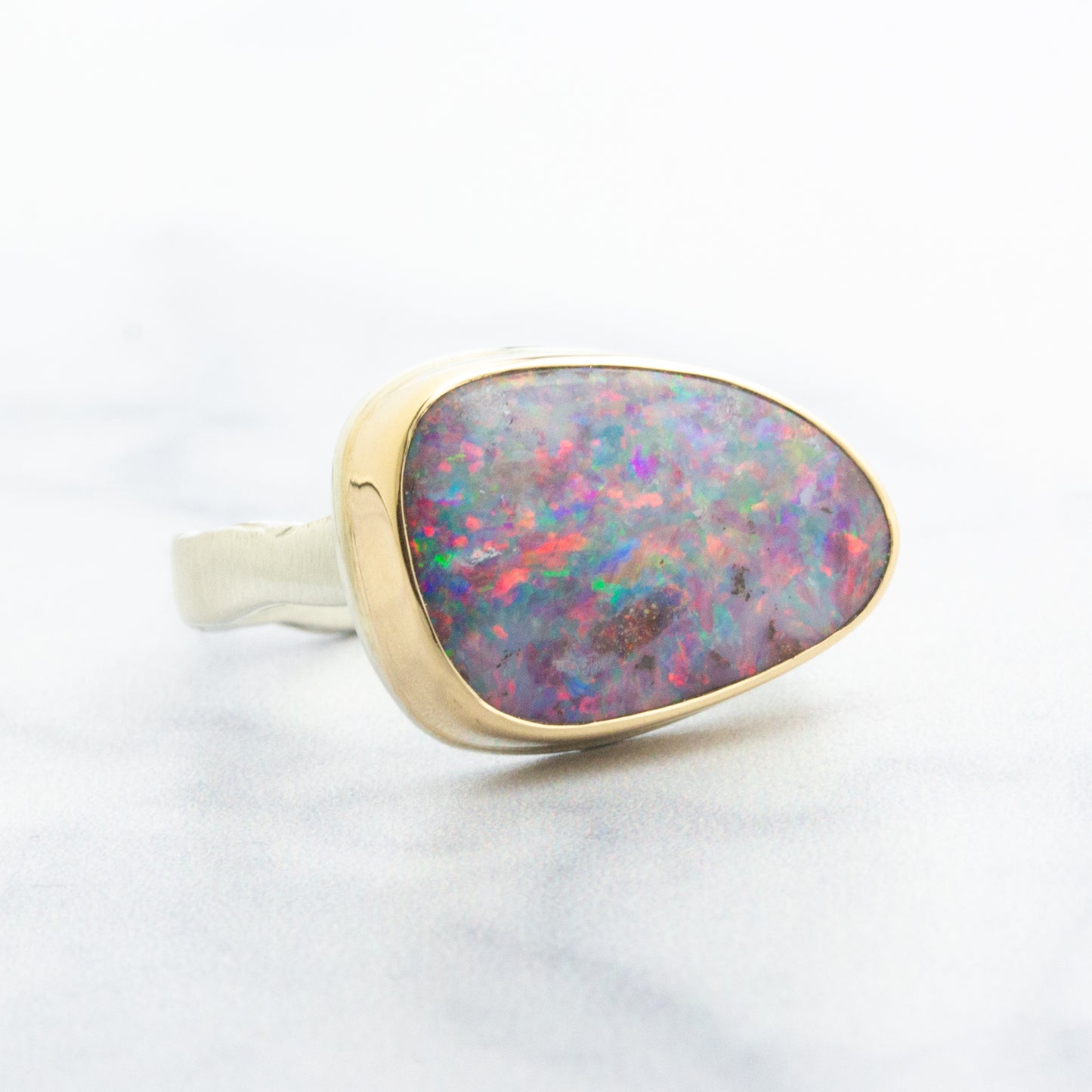 Sterling & 14K Gold Boulder Opal Ring