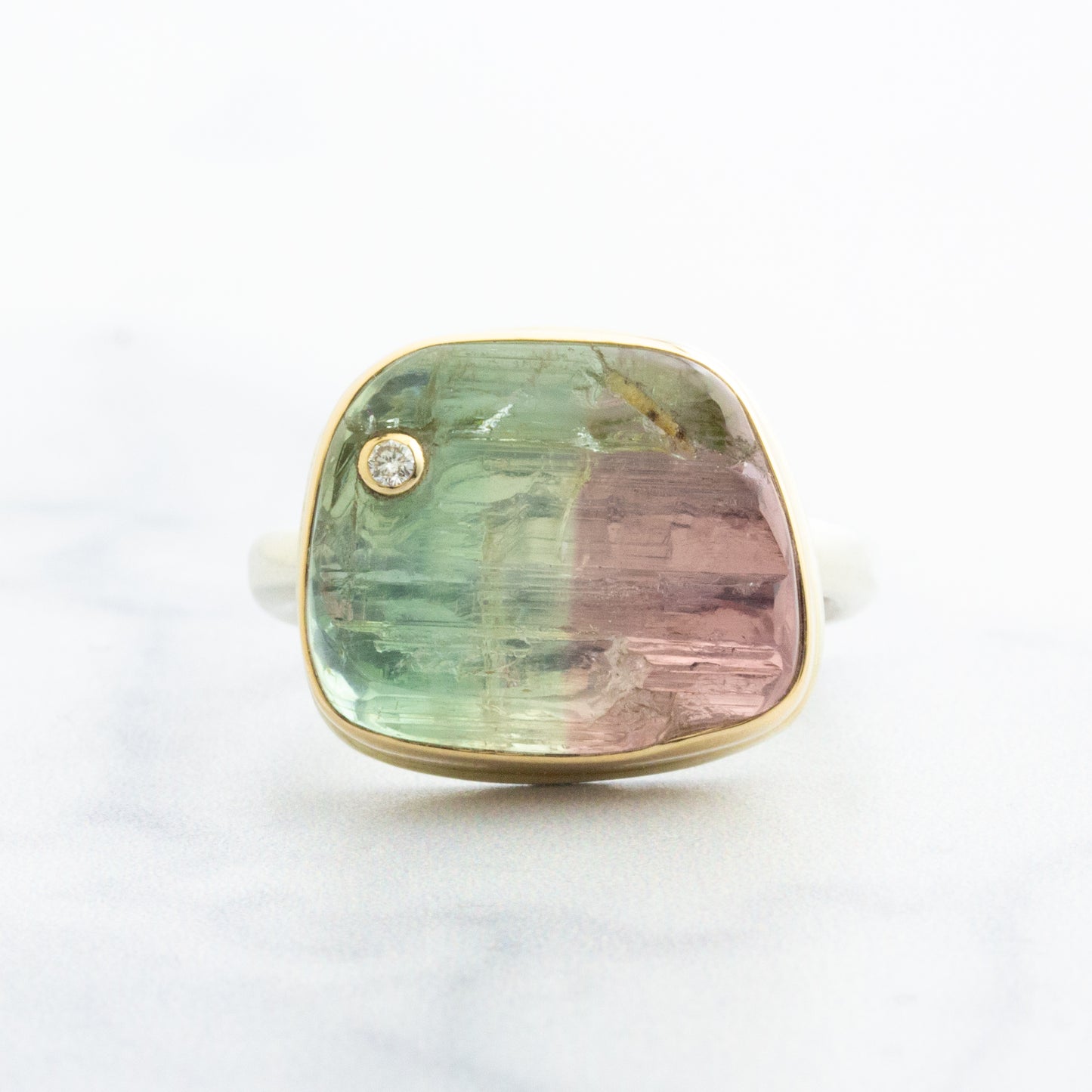 Sterling & 14K Gold Watermelon Tourmaline & Diamond Ring