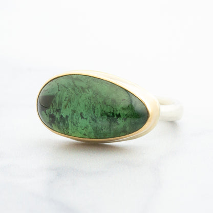 Sterling & 14K Gold Green Tourmaline Ring
