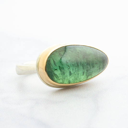 Sterling & 14K Gold Green Tourmaline Ring