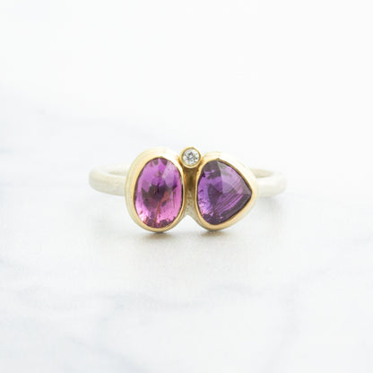 Sterling & 14K Gold Double Purple Sapphire & Diamond Ring