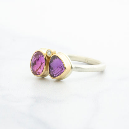 Sterling & 14K Gold Double Purple Sapphire & Diamond Ring