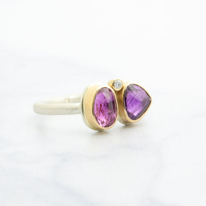Sterling & 14K Gold Double Purple Sapphire & Diamond Ring