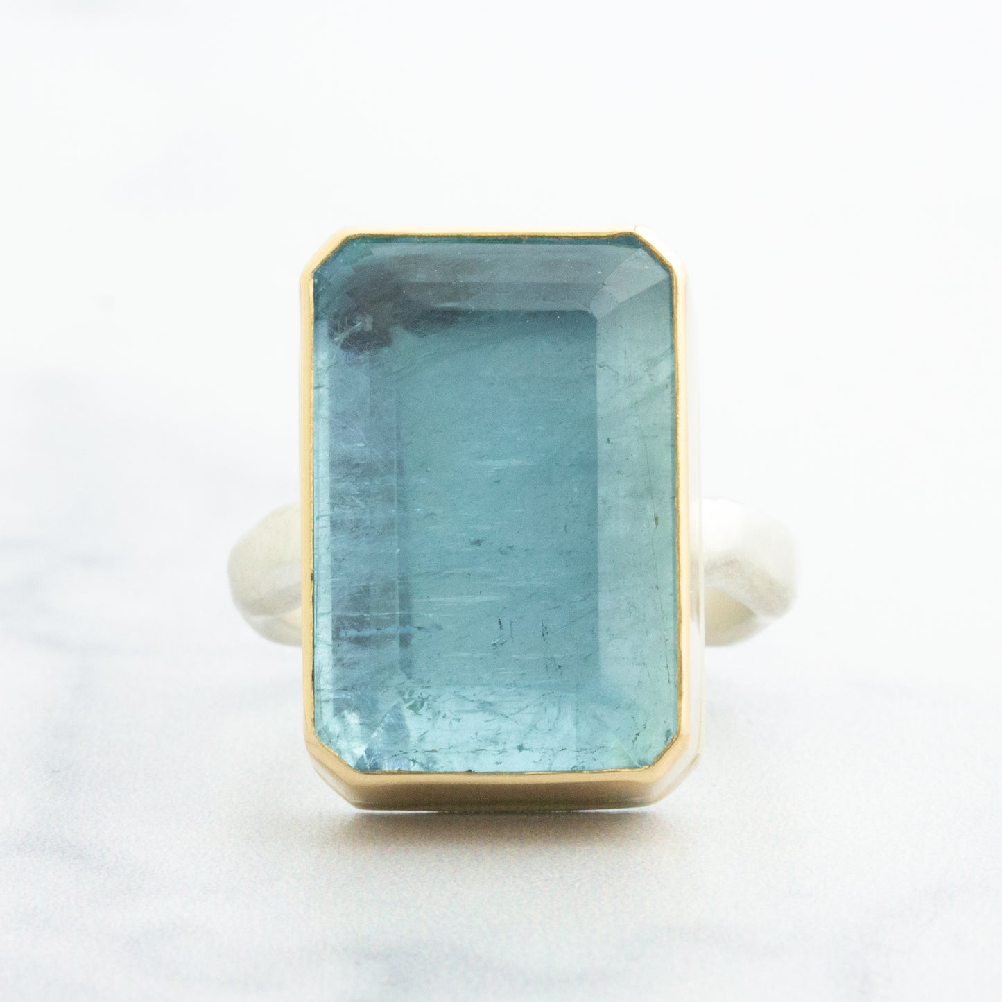 Sterling & 14K Gold Rectangular Aquamarine Ring