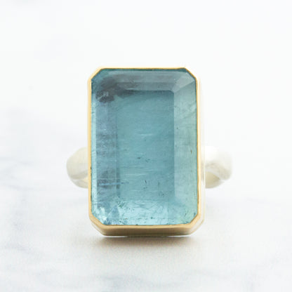 Sterling & 14K Gold Rectangular Aquamarine Ring