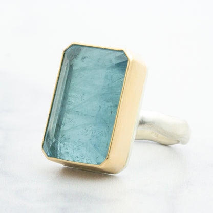 Sterling & 14K Gold Rectangular Aquamarine Ring