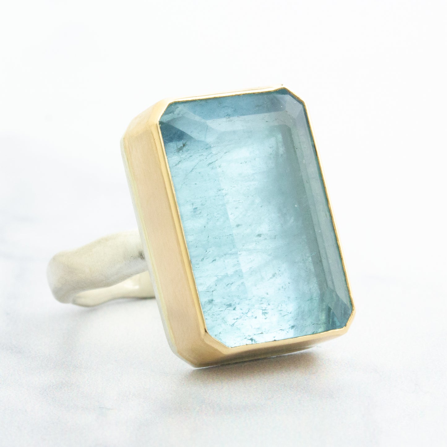 Sterling & 14K Gold Rectangular Aquamarine Ring