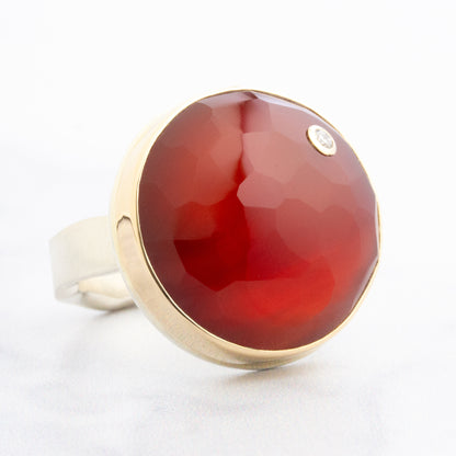 Sterling & 14K Gold Carnelian & Diamond Ring