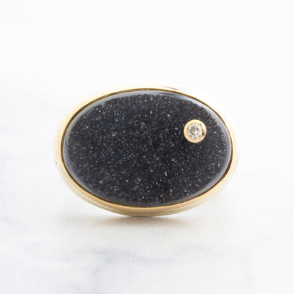 Sterling & 14K Gold Brazilian Black Drusy & Diamond Ring