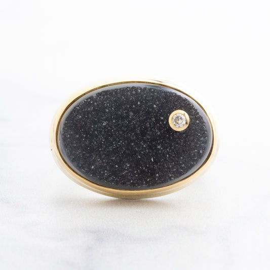 Sterling & 14K Gold Brazilian Black Drusy & Diamond Ring