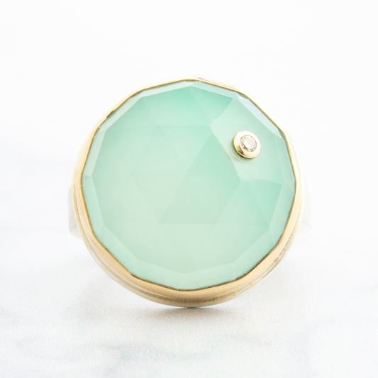 Sterling & 14K Gold Aqua Chalcedony & Diamond Ring