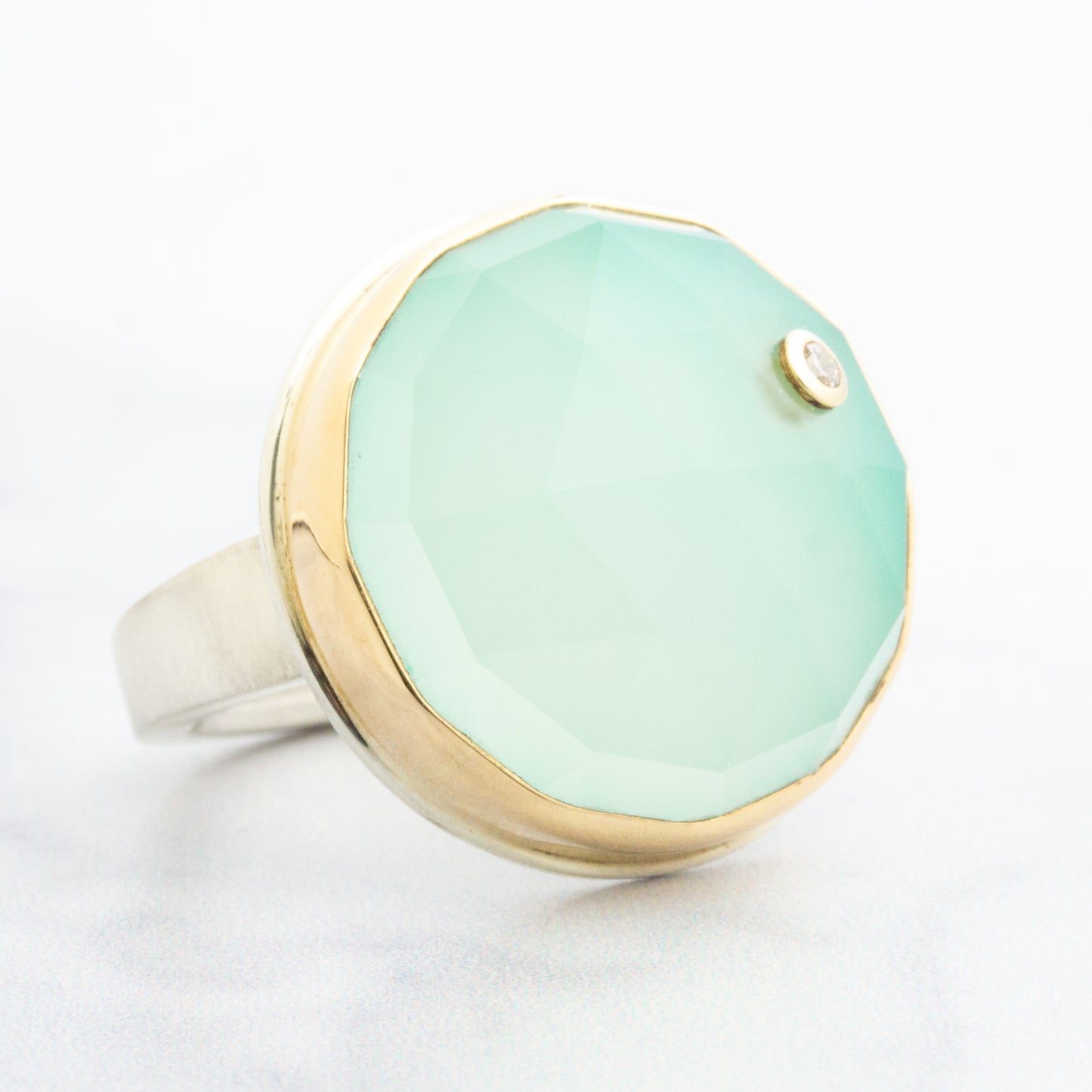 Sterling & 14K Gold Aqua Chalcedony & Diamond Ring