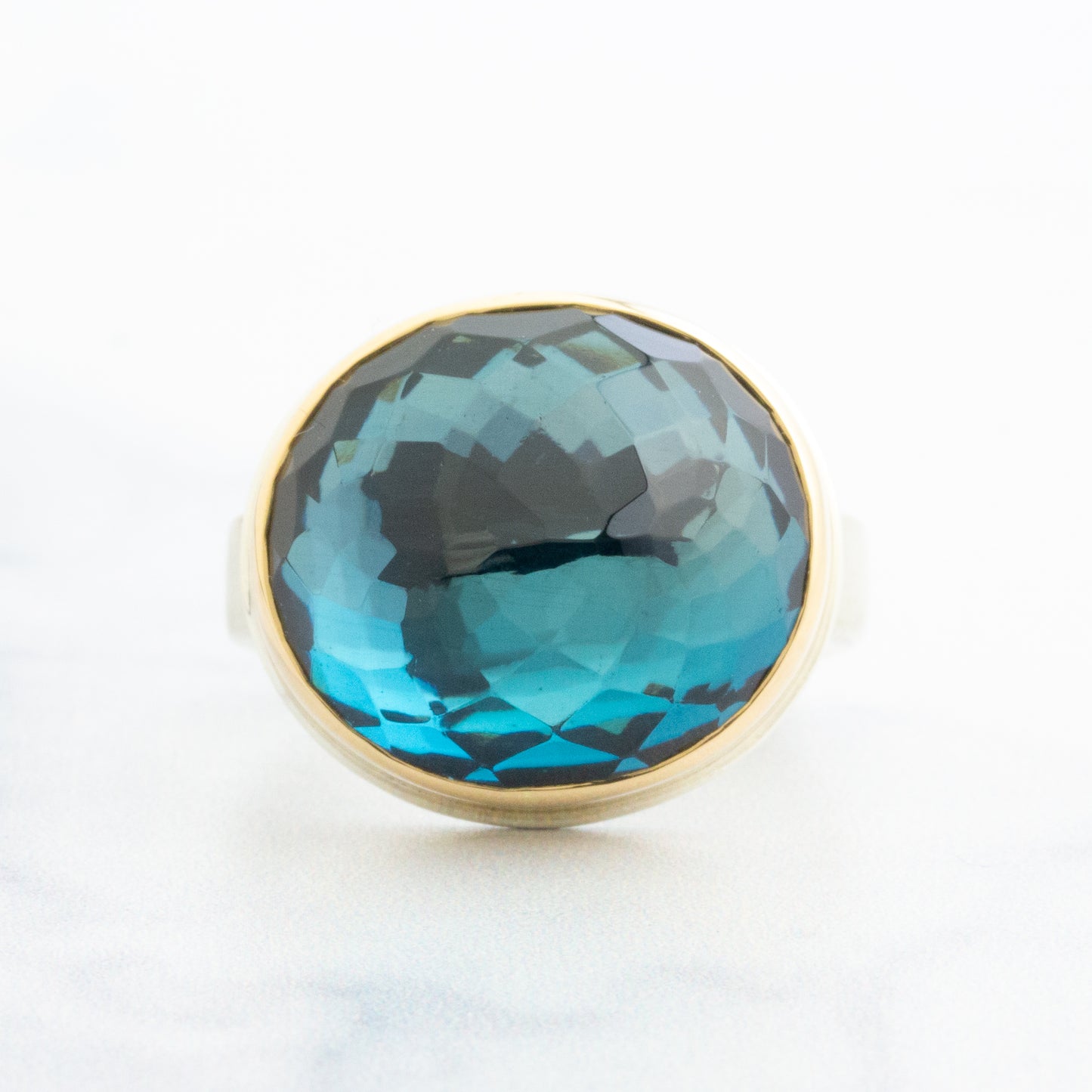 Sterling & 14K Gold Oval London Blue Topaz Ring