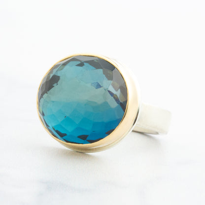Sterling & 14K Gold Oval London Blue Topaz Ring