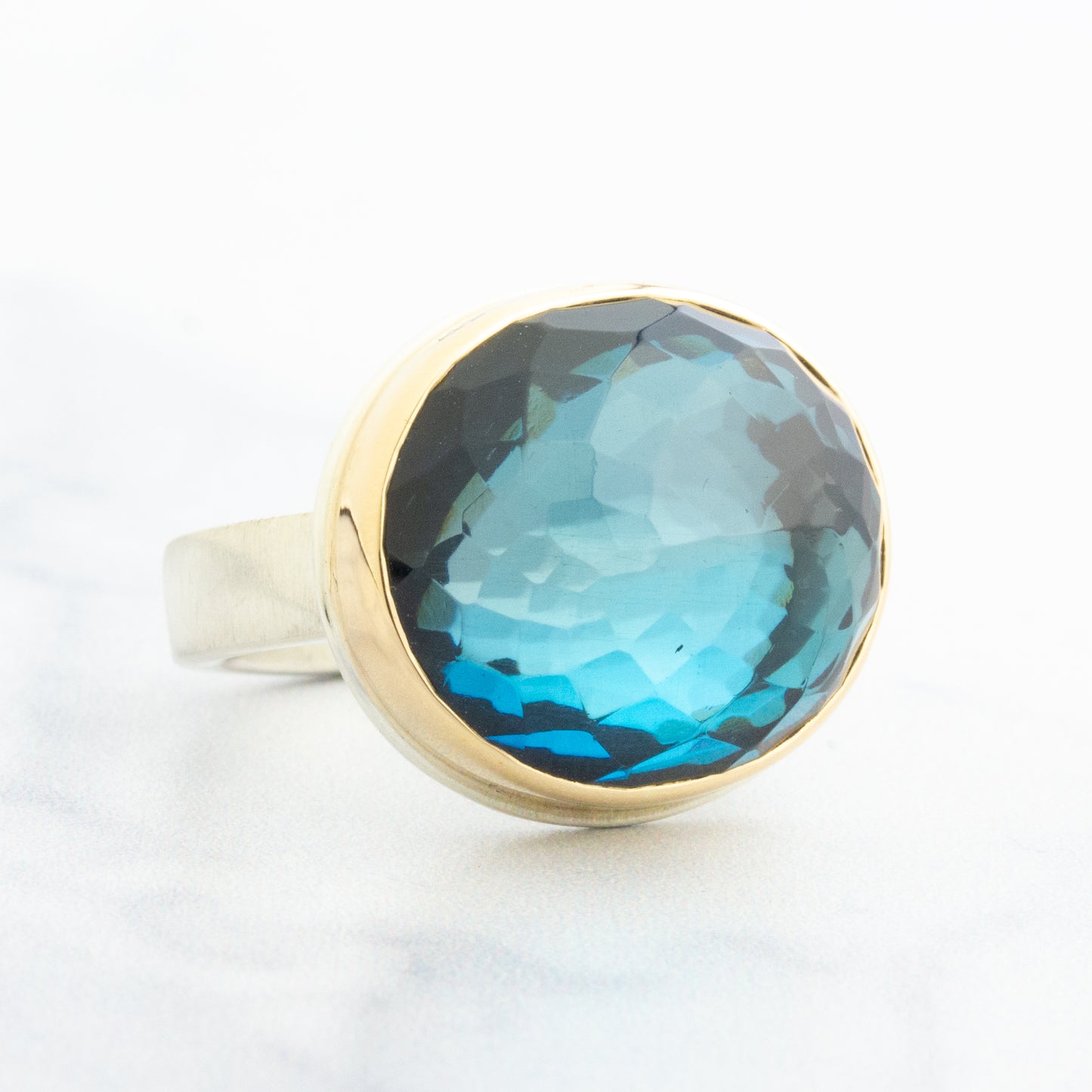 Sterling & 14K Gold Oval London Blue Topaz Ring