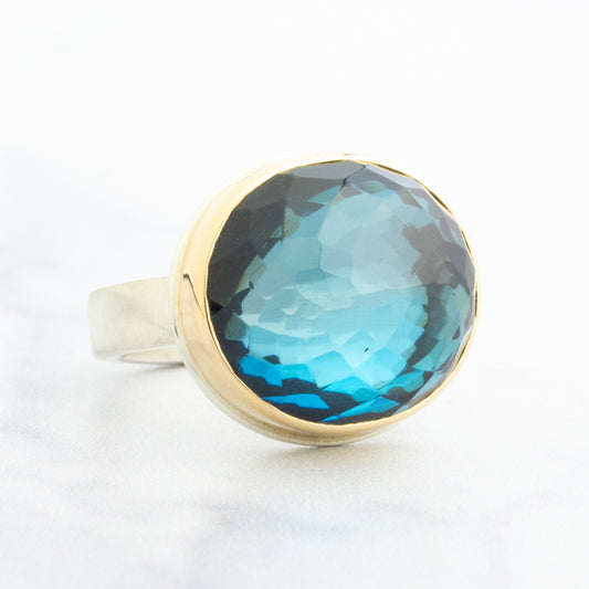 Sterling & 14K Gold Oval London Blue Topaz Ring