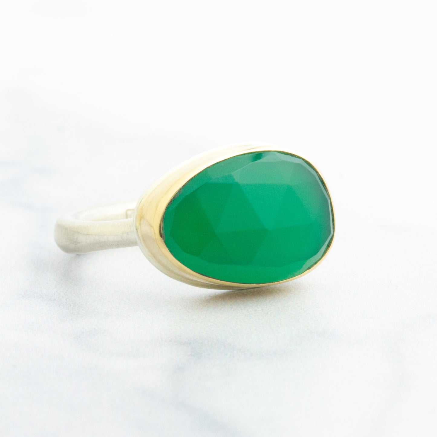 Sterling & 14K Gold Green Onyx Ring