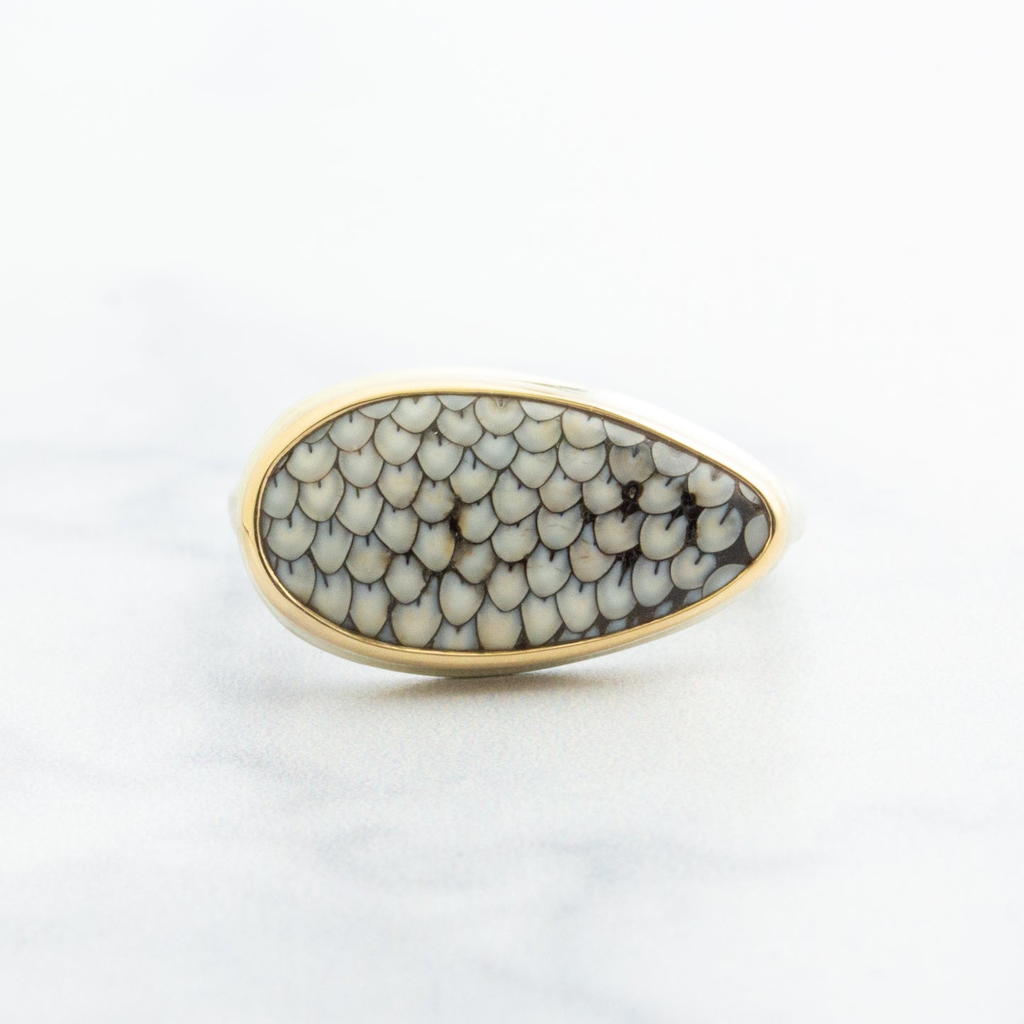 Sterling & 14K Gold Snakeskin Agate Ring