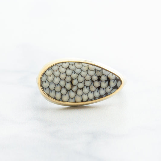 Sterling & 14K Gold Snakeskin Agate Ring
