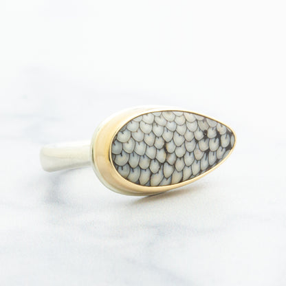 Sterling & 14K Gold Snakeskin Agate Ring