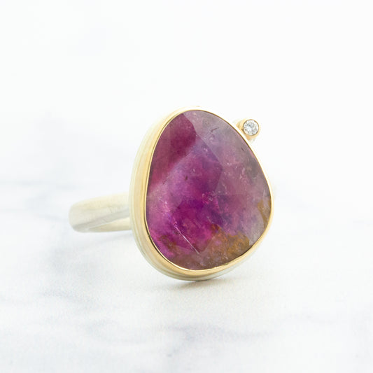 Sterling & 14K Gold Pink Tourmaline & Diamond Ring
