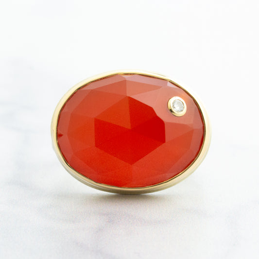 Sterling & 14K Gold Orange Chalcedony & Diamond Ring