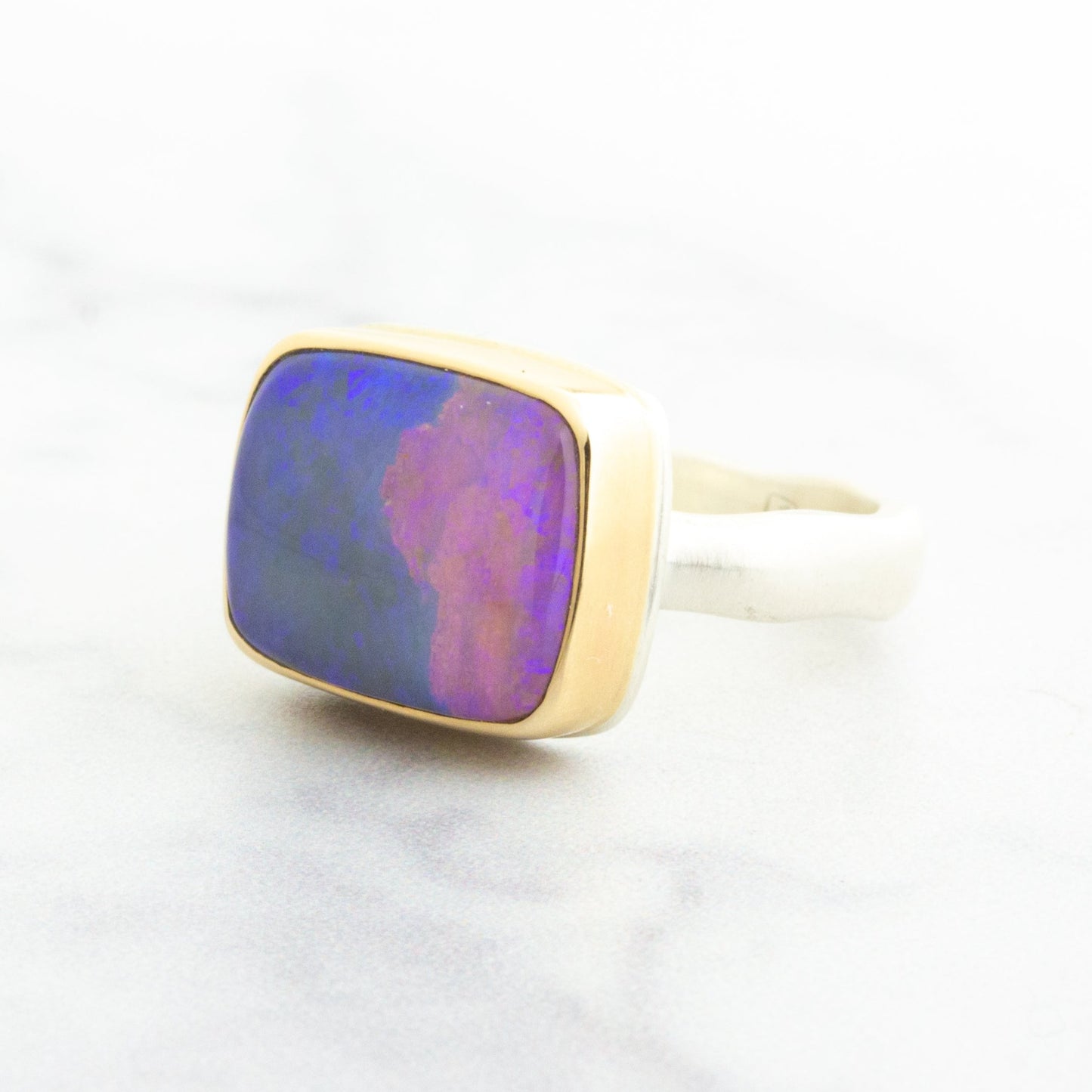 Sterling & 14K Gold Opalized Wood Ring