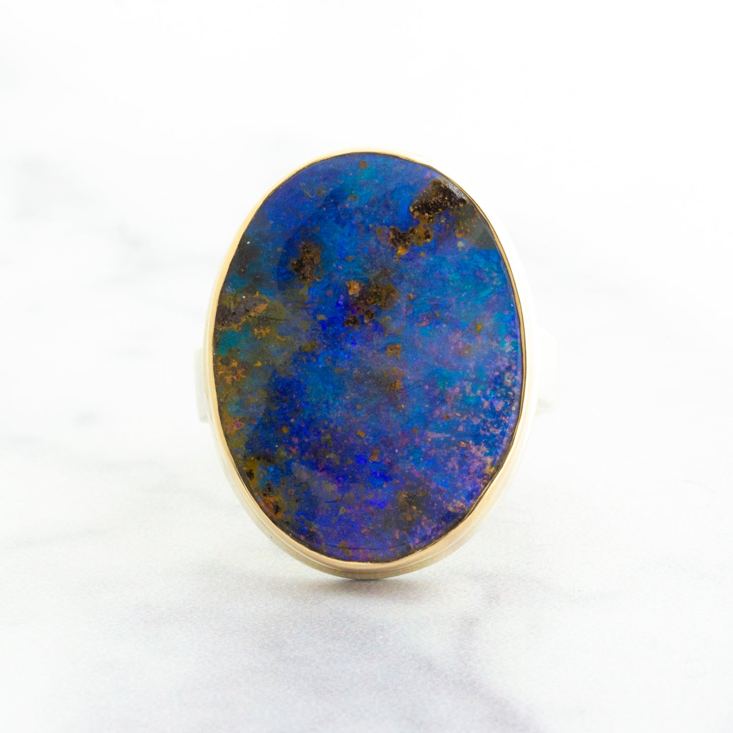 Sterling & 14K Gold Oval Boulder Opal Ring