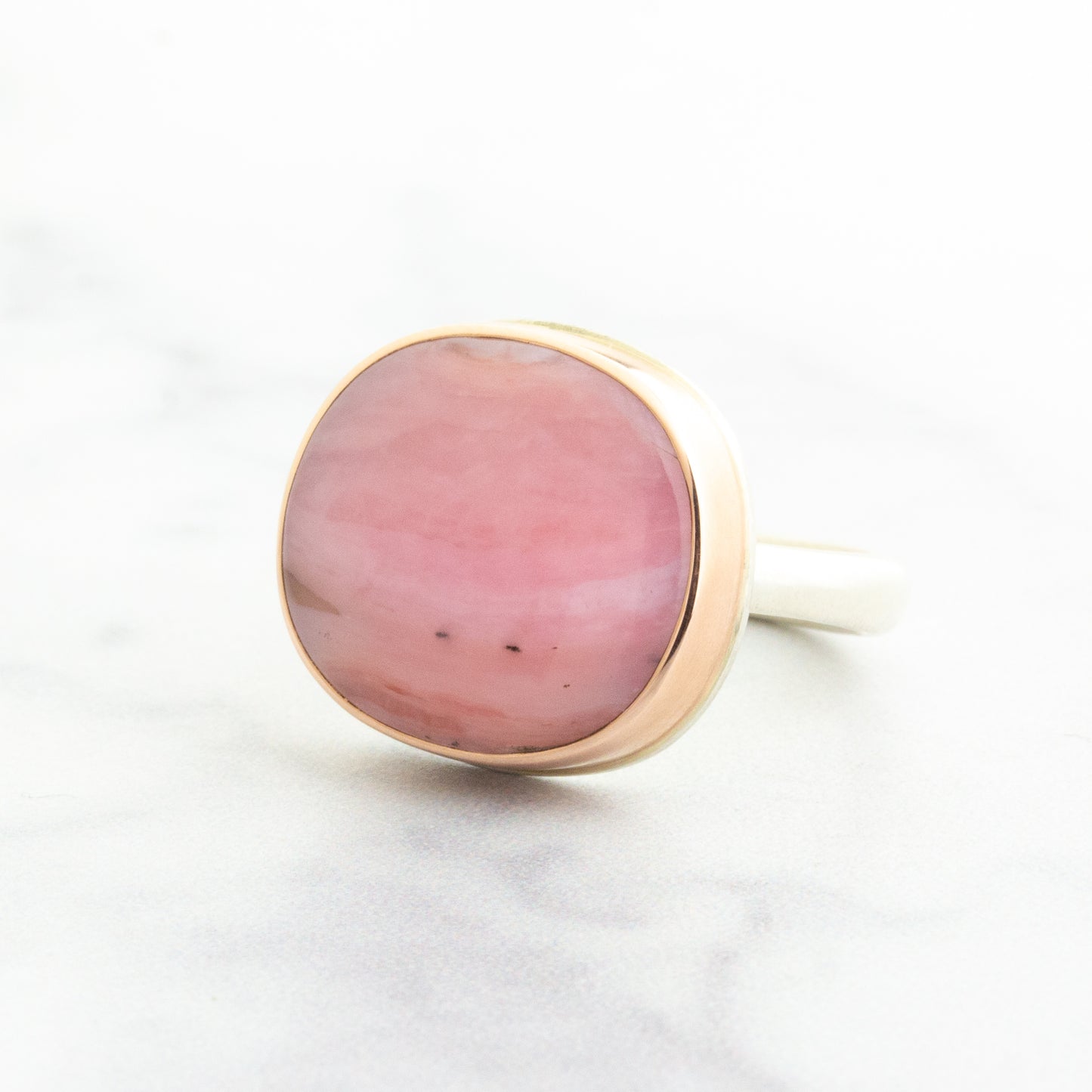 Sterling & 14K Rose Gold Pink Peruvian Opal Ring