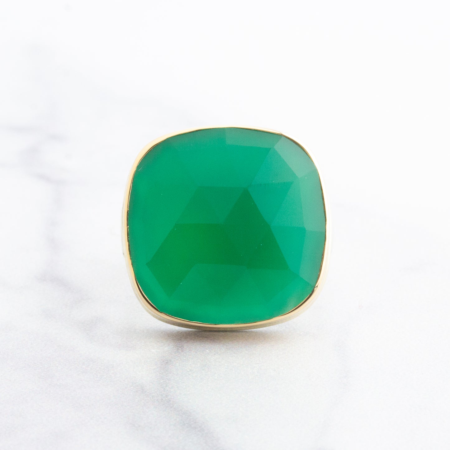 Sterling & 14K Gold Square Green Onyx Ring