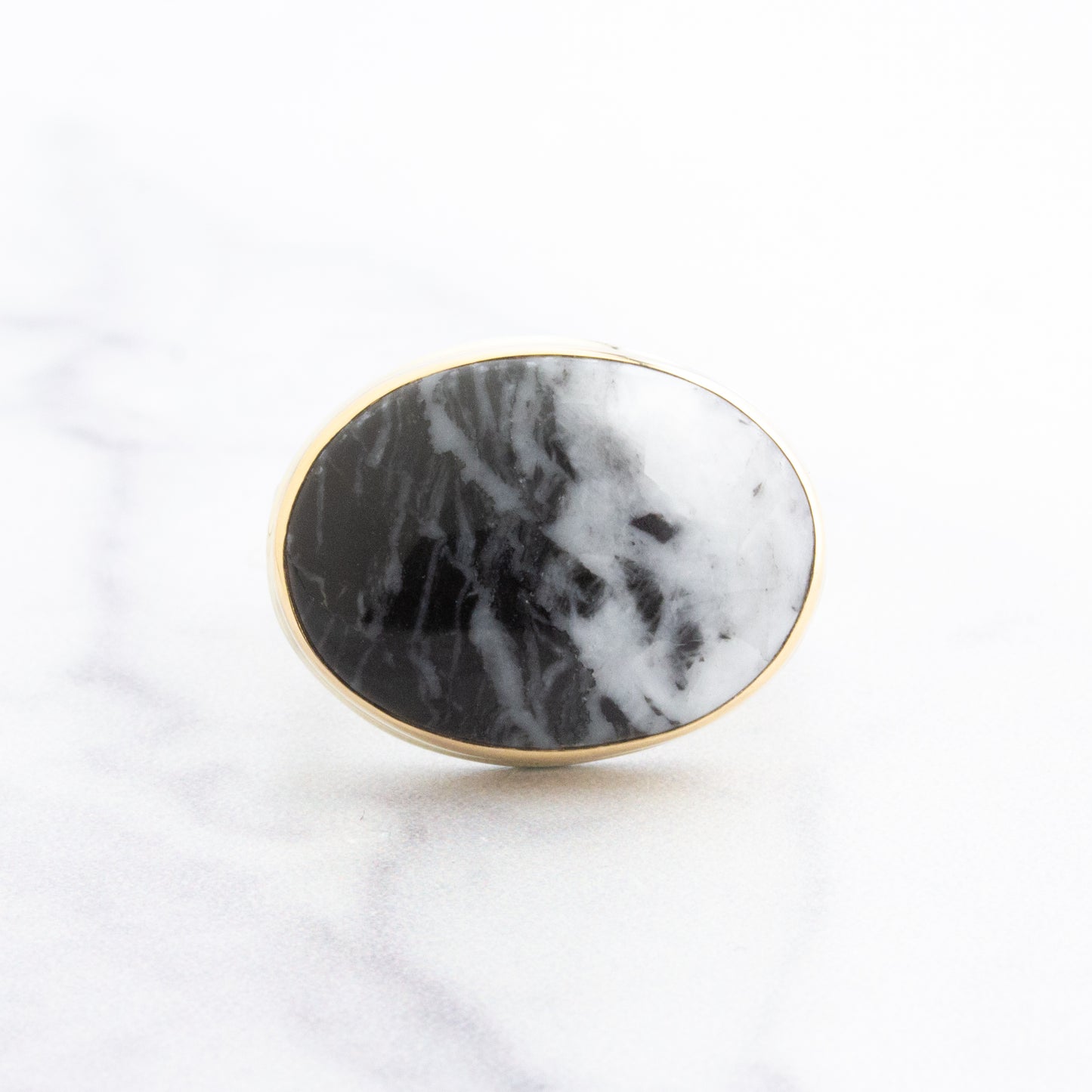 Sterling & 14K Gold White Buffalo Turquoise Ring