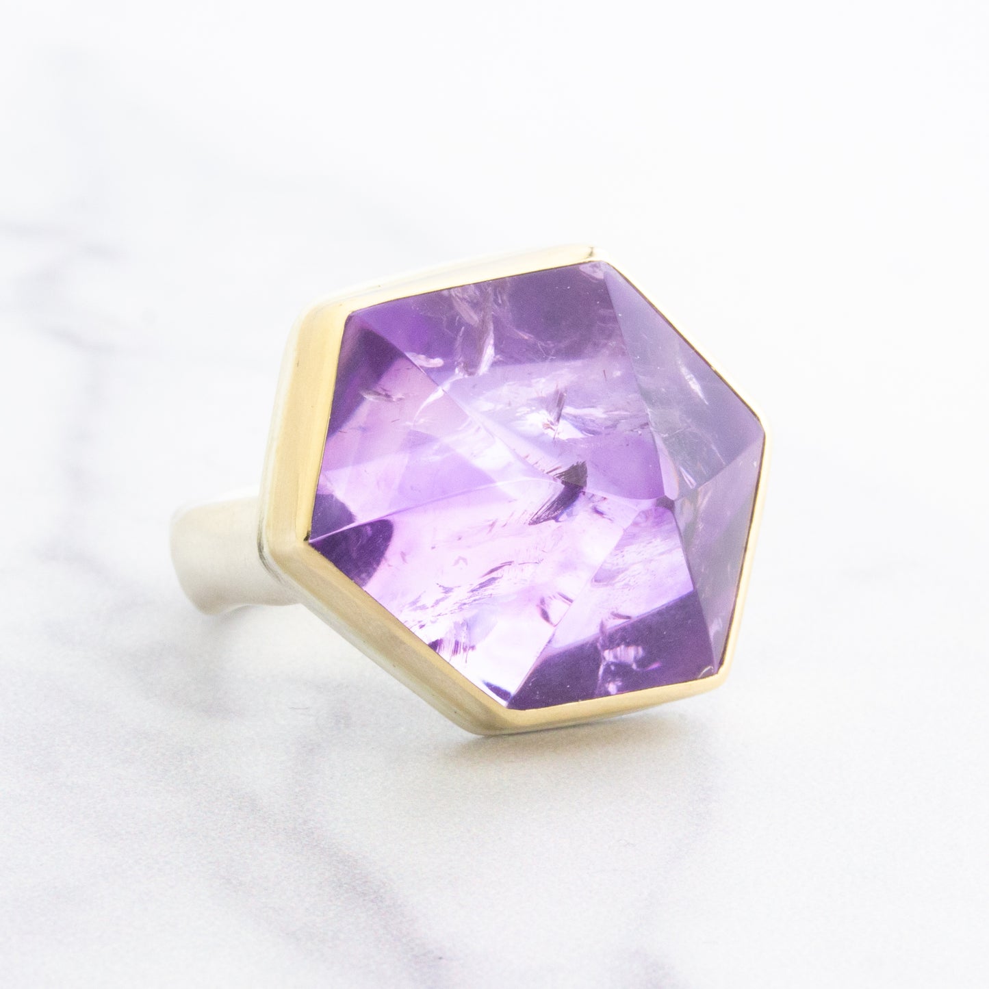 Sterling & 14K Gold Amethyst Crystal Point Ring