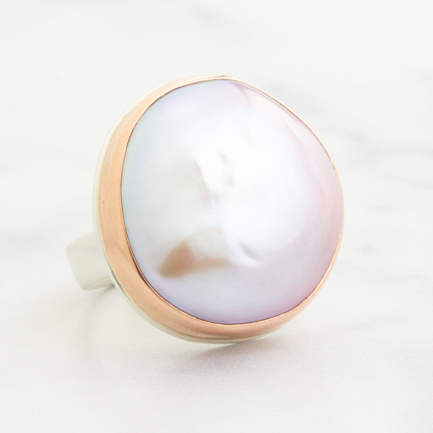 Sterling & 14K Gold Large Pink Pearl Ring
