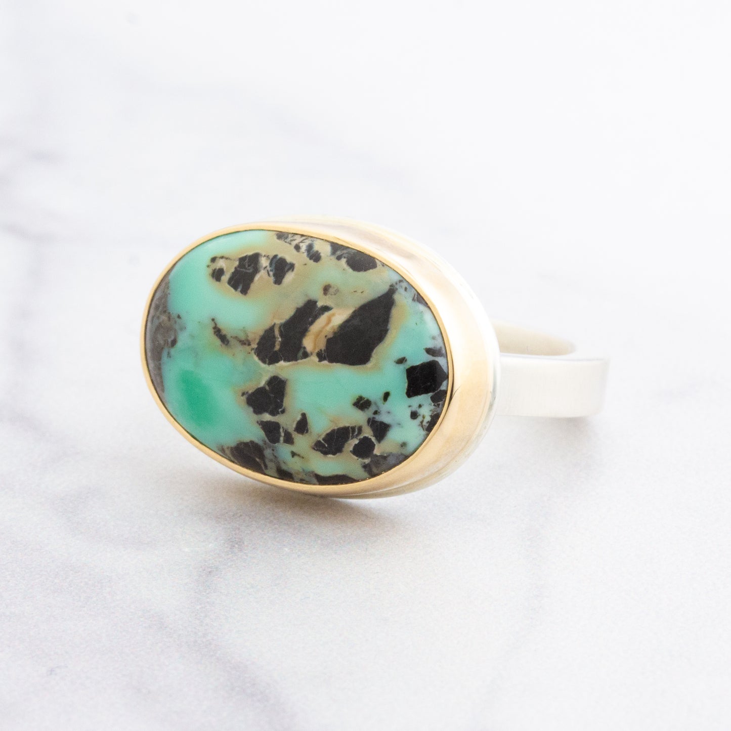 Sterling & 14K Gold Star Fox Turquoise Ring
