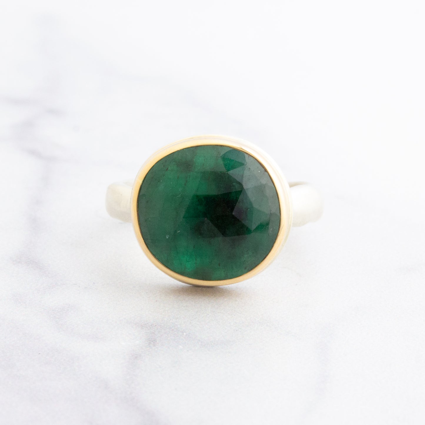 Sterling & 14K Gold Asymmetrical Emerald Ring