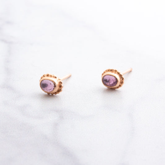 14K Rose Gold Pink Sapphire Post Earrings