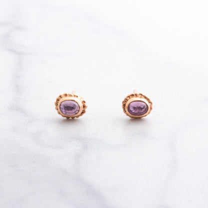 14K Rose Gold Pink Sapphire Post Earrings