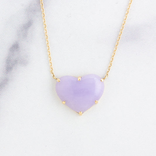 14K Gold Purple Jade Heart Necklace