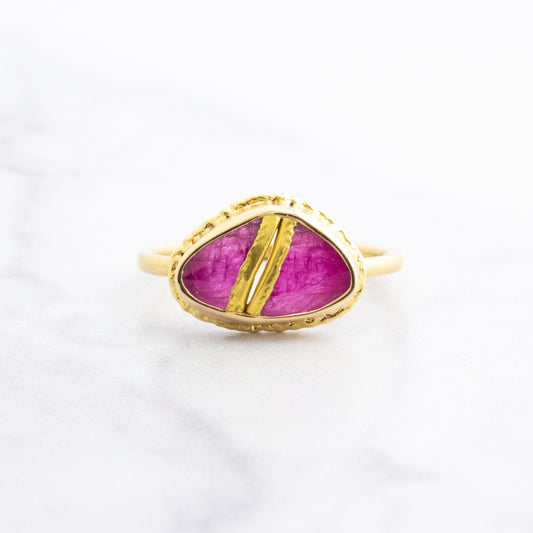 18K Golden Joinery Mozambique Ruby Ring