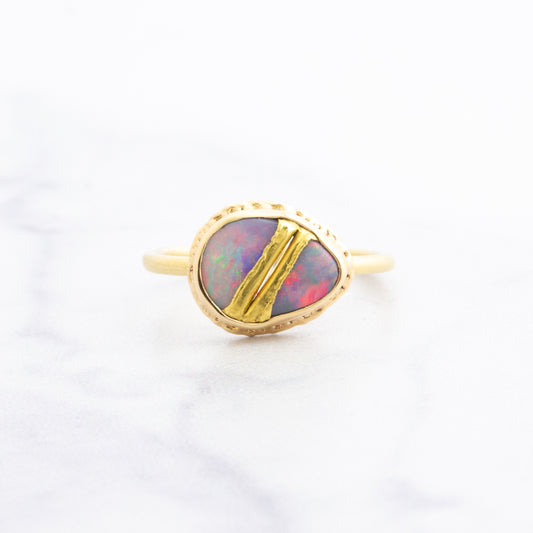 18K Golden Joinery Australian Black Opal Ring
