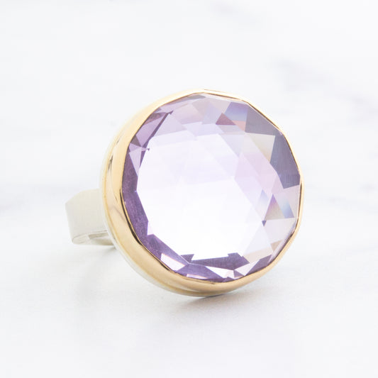 Sterling & 14K Gold Round Lavender Amethyst Ring