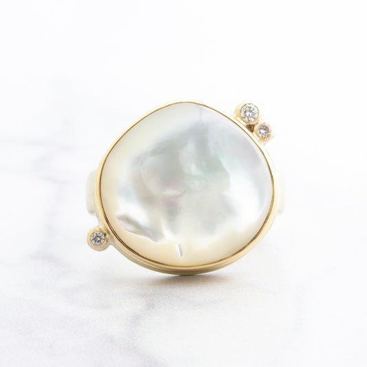 Sterling & 14K Gold Mother of Pearl & Diamond Ring