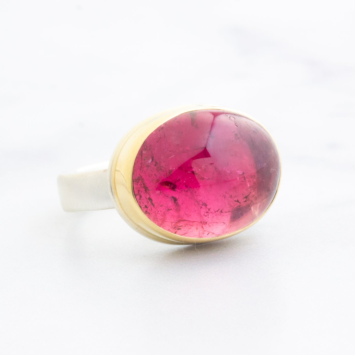 Sterling & 14K Gold Oval Pink Tourmaline Ring