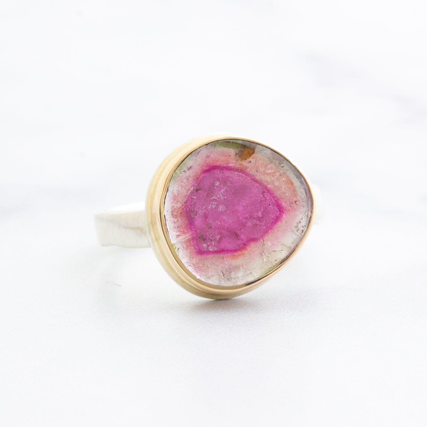 Sterling & 14K Gold Watermelon Tourmaline Slice Ring